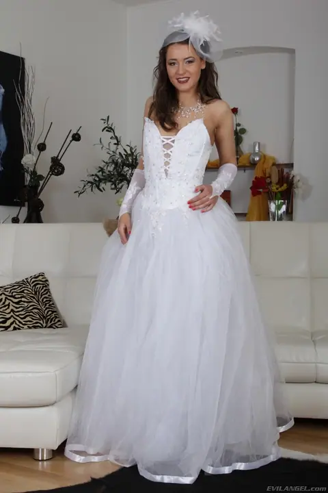 Savannah Secret: Brunette Bride in Stockings Shows Her Hairy Pussy – photo 3 of 17