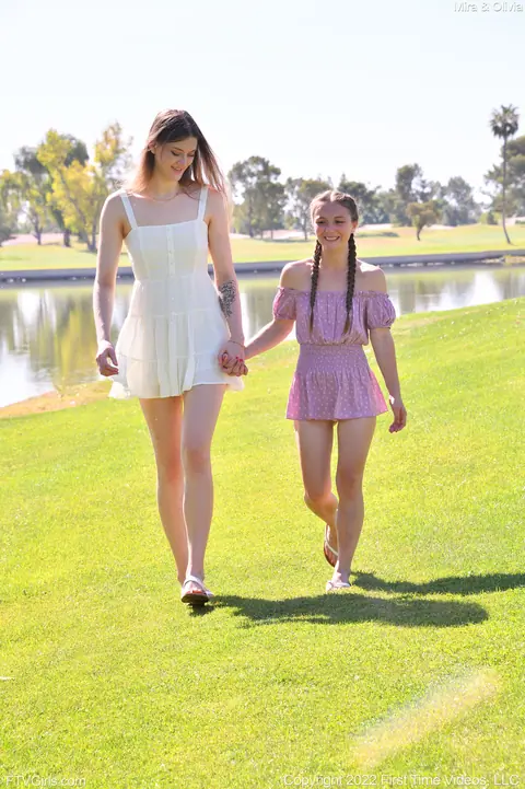 Mira Monroe: Petite Lesbians Strip Outdoors and Lick Pussy in the Sunlight – photo 1 of 20