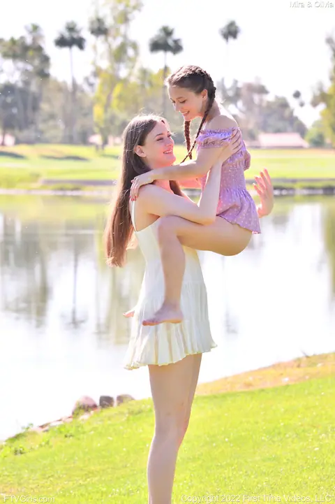 Mira Monroe: Petite Lesbians Strip Outdoors and Lick Pussy in the Sunlight – photo 4 of 20