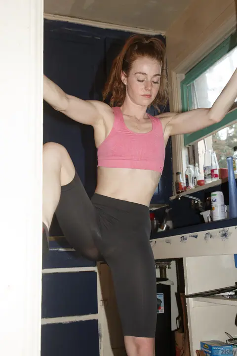Julie Wheeler: Petite Redhead Poses in Pantyhose and Socks at Outdoor Gym – photo 4 of 11