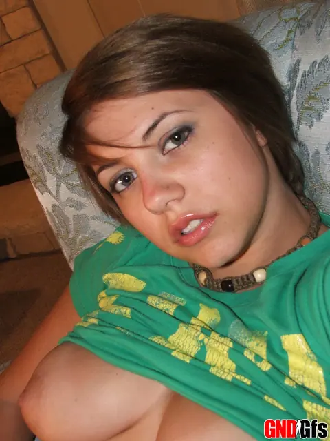 Short-Haired Amateur Shows Her Big Natural Tits in Selfies – photo 2 of 12