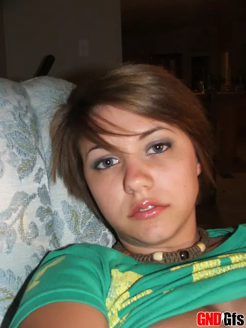 Short-Haired Amateur Shows Her Big Natural Tits in Selfies – photo 8 of 12