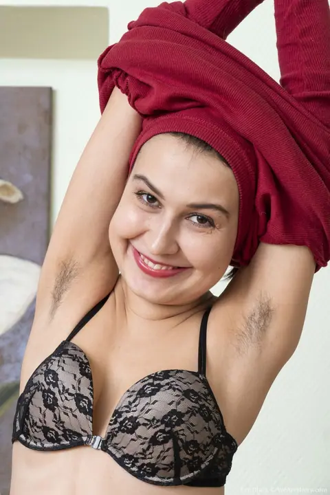 Milly Douche: Petite Russian Brunette Drops Her Panties and Toys Her Hairy Bush – photo 5 of 20