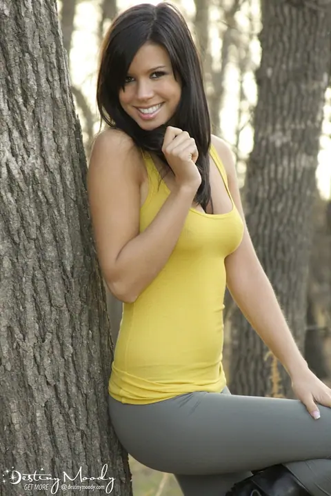Destiny Moody: Brunette MILF Strips Out of Her Yoga Pants in the Forest – photo 1 of 15