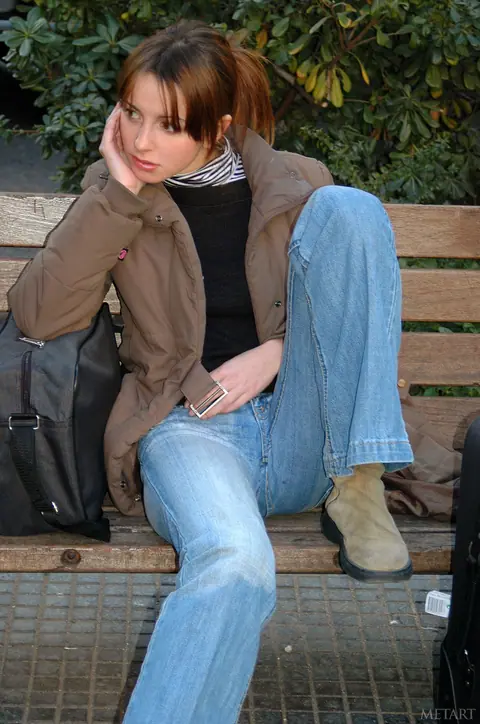 Kira Green: Skinny Redhead in a Dress Over Jeans Flashes Her Small Tits Outdoors – photo 11 of 20