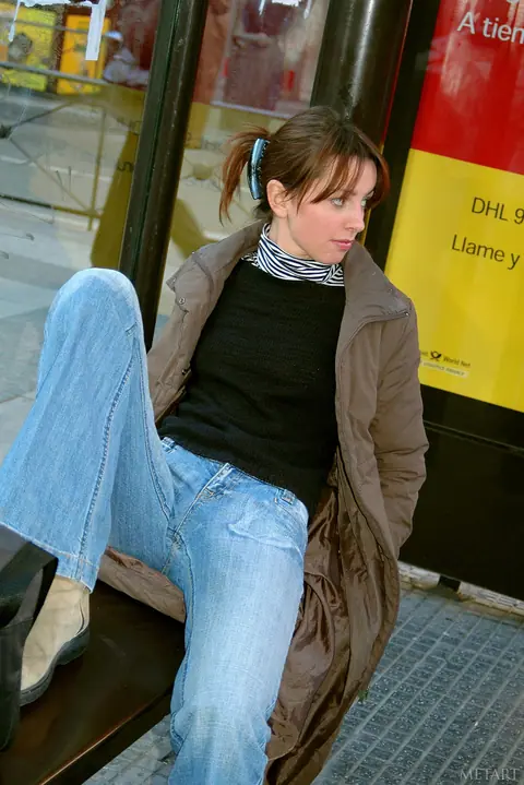 Kira Green: Skinny Redhead in a Dress Over Jeans Flashes Her Small Tits Outdoors – photo 7 of 20