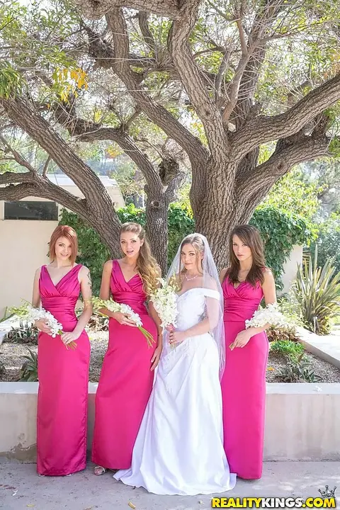 Malena Morgan: Lesbian Bridesmaids in Stockings Kiss, Finger, and Lick Pussy Outdoors – photo 1 of 11