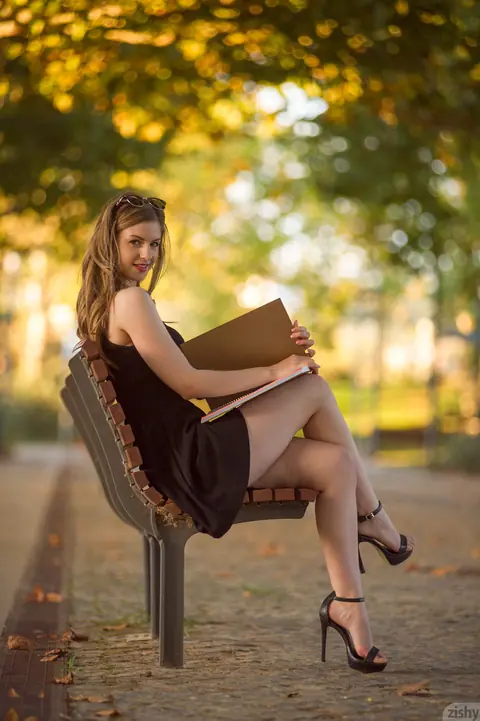 Stella Cox: Brunette Bares Her Big Natural Tits Outdoors in Heels and Skirt – photo 1 of 11