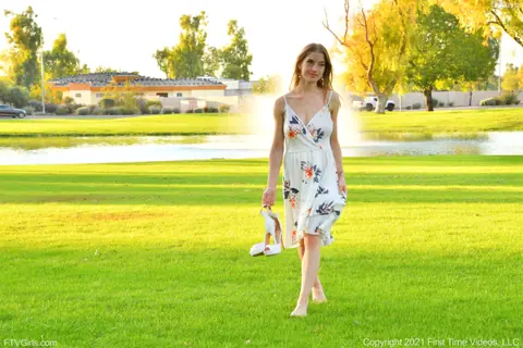 Octavia Red: Slim Blonde Amateur Flashes Her Big Tits Outdoors in a Skirt – photo 11 of 20
