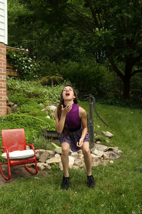 Freya Von Doom: Petite Tattooed Brunette Spreads in Her Skirt Outdoors – photo 2 of 20