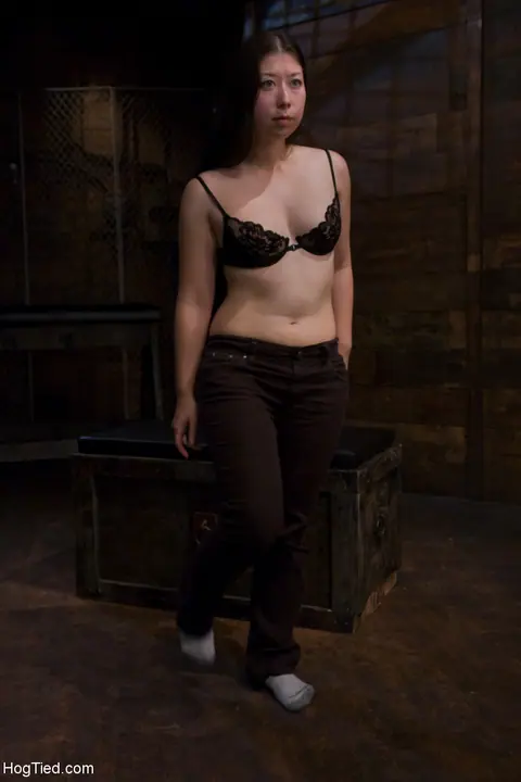 Brunette with a Shaved Pussy Gets Bound and Fingers Herself – photo 2 of 20