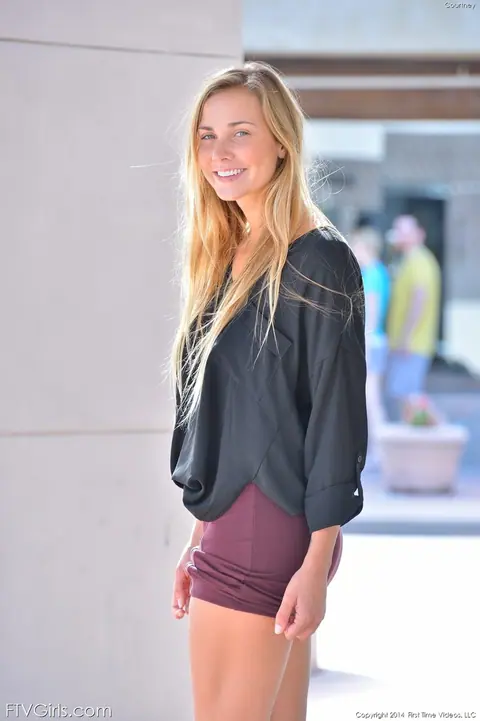 Courtney Dillon: Tall Blonde Babe Spreads Her Pussy in a Skirt Outdoors – photo 10 of 20