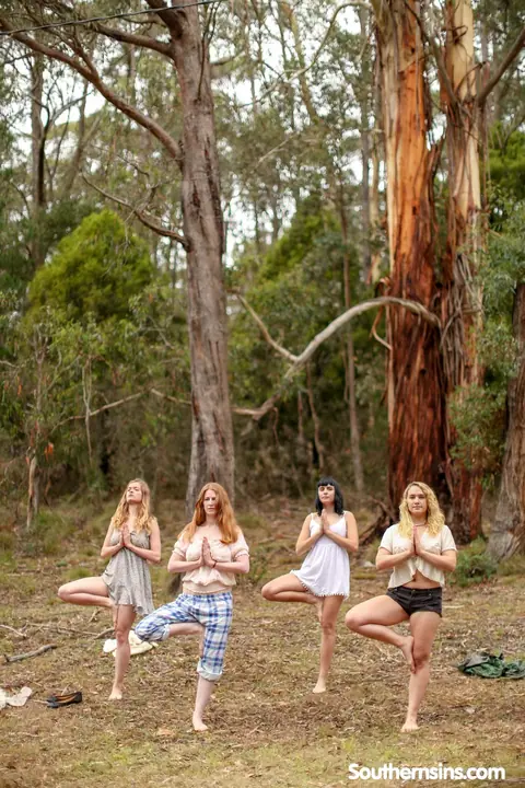 Chloe B & Kim Cums: Blonde, Brunette, and Redhead Practice Yoga Outdoors – photo 12 of 20