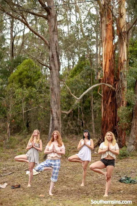 Chloe B & Kim Cums: Blonde, Brunette, and Redhead Practice Yoga Outdoors – photo 13 of 20