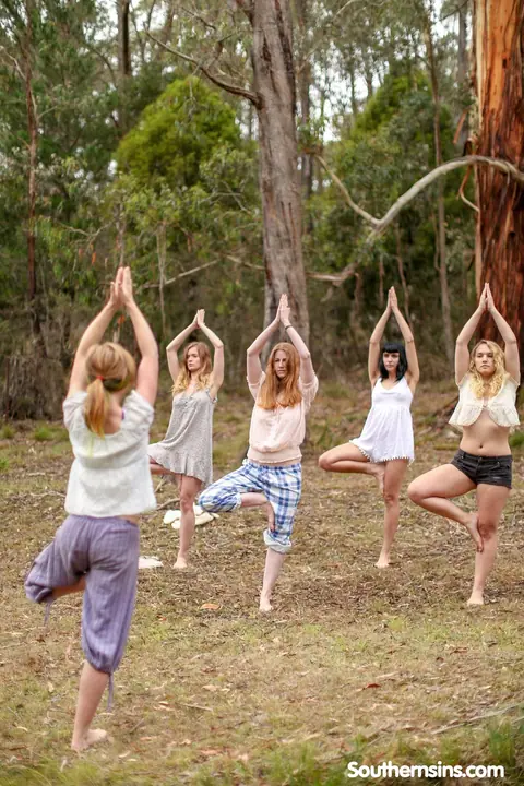 Chloe B & Kim Cums: Blonde, Brunette, and Redhead Practice Yoga Outdoors – photo 6 of 20