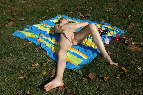 Hannah Hays: Skinny Blonde in a Bikini and Glasses Toys Herself Outdoors – photo 12 of 20