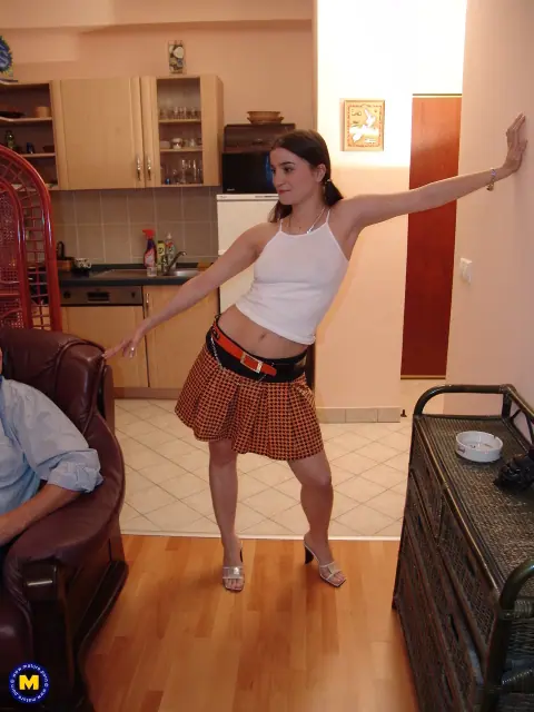 Salma de Nora: Busty Latina Amateur in a Skirt Sucks Multiple Cocks and Takes a Facial – photo 1 of 20