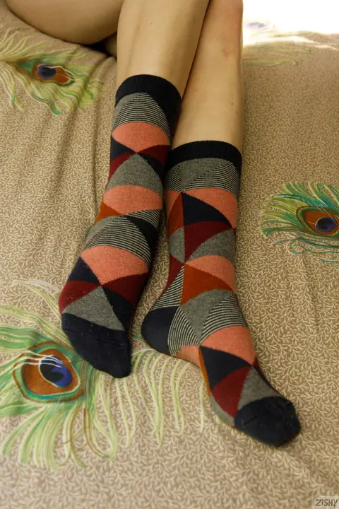 Kayla Coyote: Redhead With Big Natural Tits Spreads in Panties and Socks – photo 1 of 12