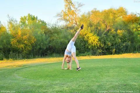 Blake Blossom: Blonde with Big Natural Tits Spreads in Yoga Pants Outdoors – photo 13 of 20