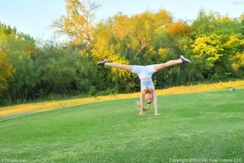 Blake Blossom: Blonde with Big Natural Tits Spreads in Yoga Pants Outdoors – photo 14 of 20