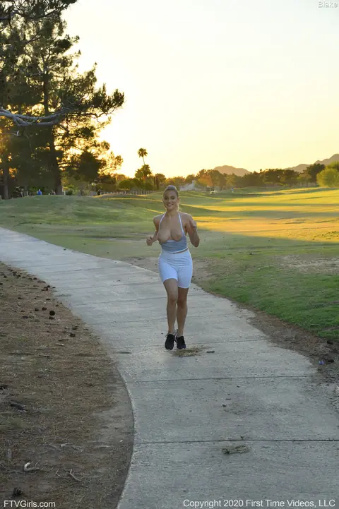 Blake Blossom: Blonde with Big Natural Tits Spreads in Yoga Pants Outdoors – photo 8 of 20