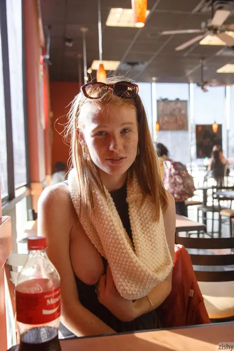 Abby Vissers: Tall Redhead in Glasses Spreads Her Pussy in Public – photo 4 of 11