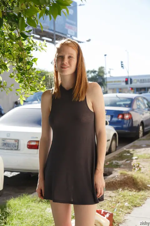 Abby Vissers: Tall Redhead in Glasses Spreads Her Pussy in Public – photo 9 of 11