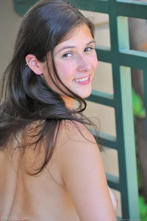 Brunette with Big Tits Strips Out of Her Jeans Outdoors – photo 8 of 20