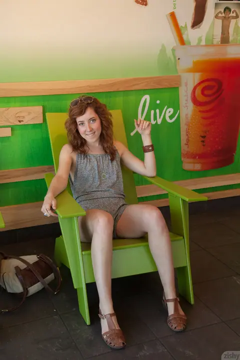 Ursa Finley: Petite Curly Redhead Poses in Shorts and Glasses Outdoors – photo 3 of 11