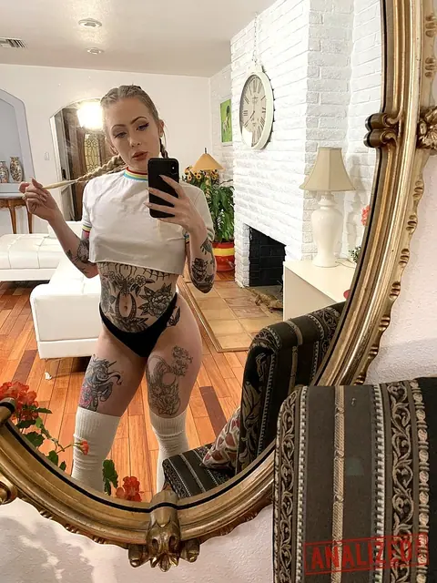 Petite Blonde with Pigtails Shows Off Her Tattooed Body in Selfies – photo 9 of 20