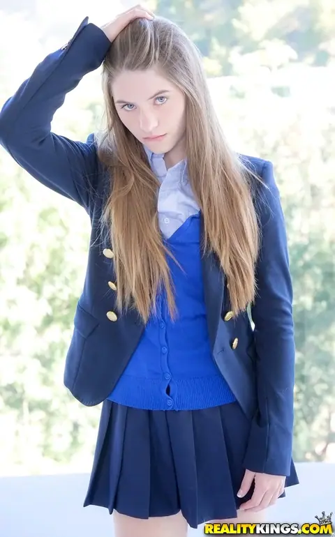 Alice March: Brunette Strips Out of Her Uniform Skirt – photo 2 of 16