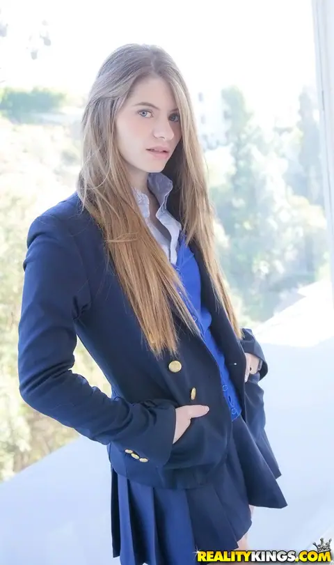 Alice March: Brunette Strips Out of Her Uniform Skirt – photo 3 of 16