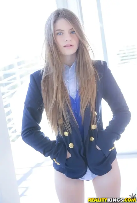 Alice March: Brunette Strips Out of Her Uniform Skirt – photo 5 of 16