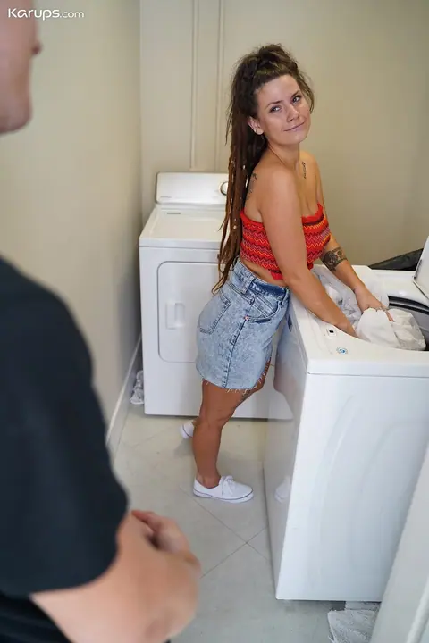Indica Flower: Petite Busty Brunette Takes a Facial After Bathroom Fuck – photo 1 of 20