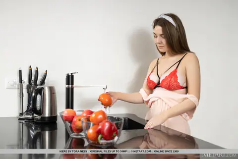 Busty Woman Strips Out of Her Skirt and Spreads in the Kitchen – photo 1 of 18