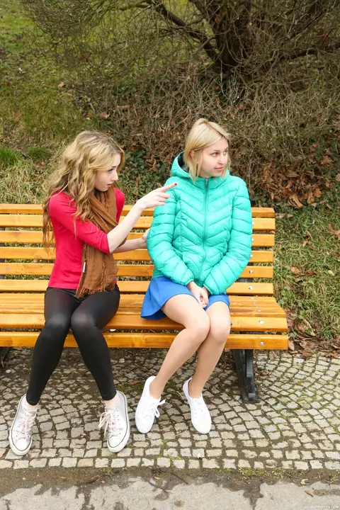 Blonde Woman Undresses for a Public Threesome Outdoors – photo 2 of 20