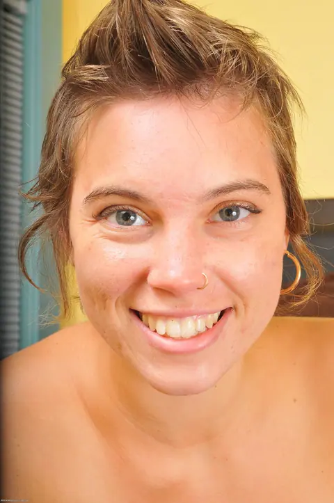 Blonde with Short Hair Strips and Spreads Her Hairy Pussy Outdoors – photo 20 of 20