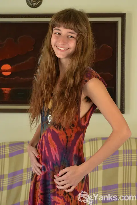 Willow Hayes: Brunette in a Dress Strips to Show Her Tattooed Body and Hairy Pussy – photo 1 of 16