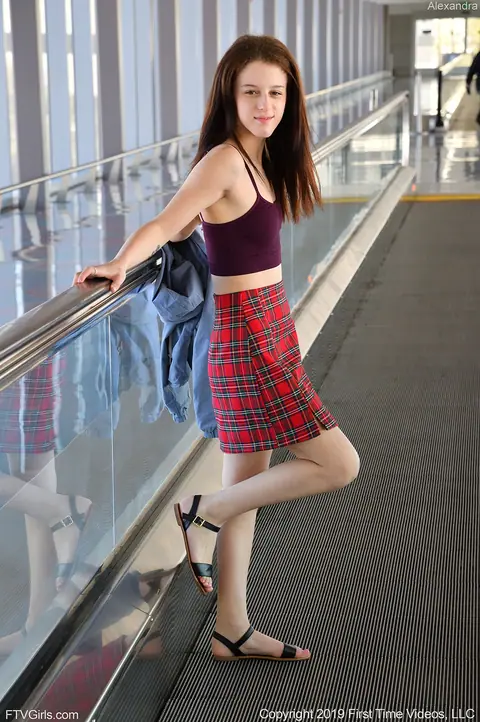 Alexandra Rose: Petite Brunette Strips Out of Her Skirt and Spreads Her Pussy Lips – photo 2 of 20