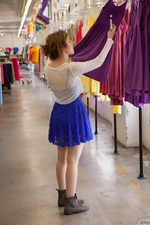 Ursa Finley: Petite Redhead Flashes Her Ass in Shop – photo 5 of 11
