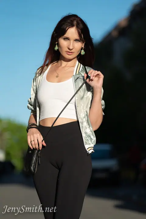 Jeny Smith: Russian MILF Flashes Her Natural Tits in Sheer Yoga Pants Outdoors – photo 1 of 15