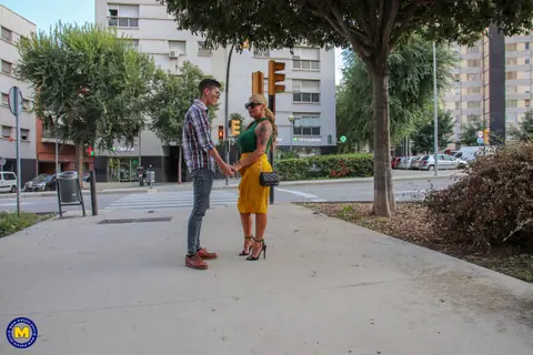 Alexa Blun: Busty Latina MILF in Heels Kisses a Guy Outdoors – photo 1 of 20