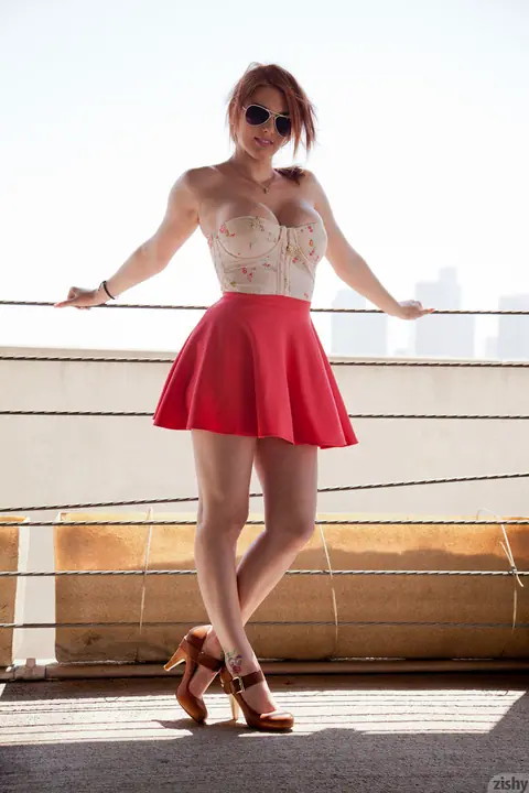Lilith Lust: Busty Redhead Flashes Her Panties in a Skirt Outdoors – photo 7 of 11