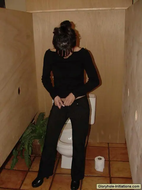 Brunette in Panties Sucks Cock at the Gloryhole – photo 2 of 15