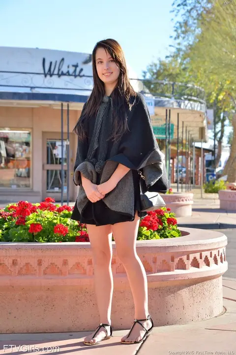 Aeris: Petite Brunette Flashes in Public and Fingers Herself at Home – photo 1 of 20